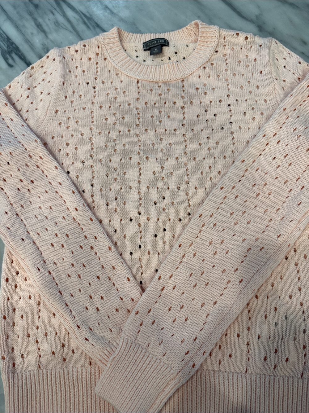 Point Sur Women's Pointelle Knit Sweater Pink & Brown Small